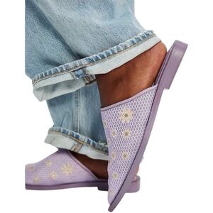 Free People Becky Daisy Pointed Toe Mesh Slide Mules Stormy Lavender Size 8
